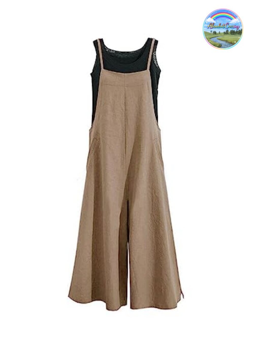 Women's Wide Leg Overalls Bib Jumpsuit Cotton Romper with Pockets